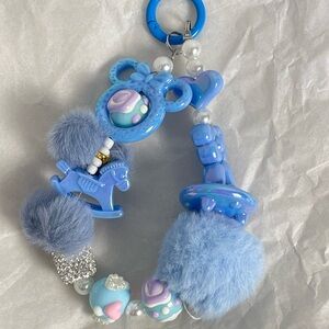 Blue and White Beaded Keychain with Charms